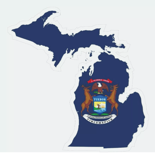 Michigan State Map Outline with Flag Sticker, Decal, Vacation Sticker