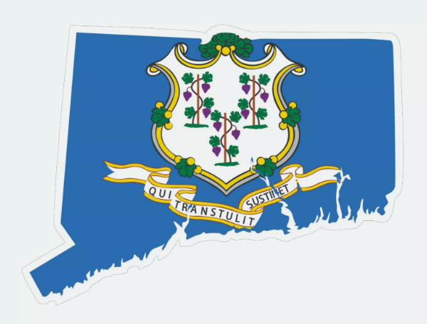 Connecticut State Map Outline with Flag Sticker, Decal, Vacation Sticker