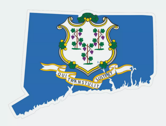 Connecticut State Map Outline with Flag Sticker, Decal, Vacation Sticker