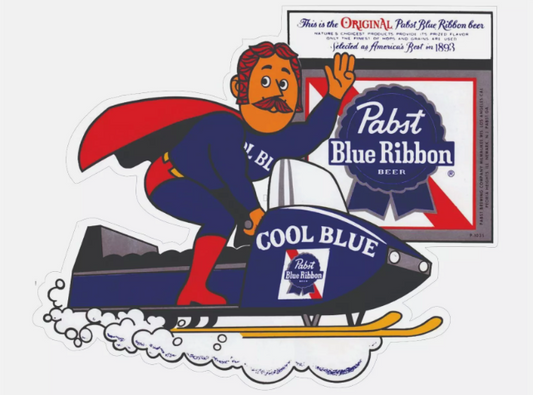 Pabst Blue Ribbon Snow Mobile Cool Blue Decal / Bumper Sticker