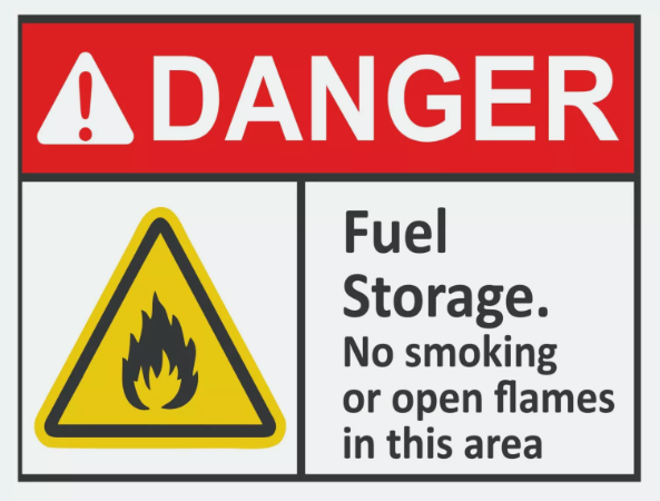 Fuel Storage No Smoking or Open Flames In This Area Sticker  / Decal