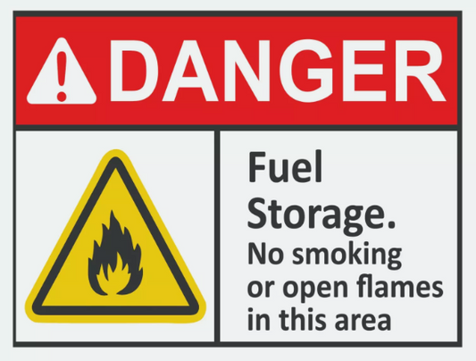 Fuel Storage No Smoking or Open Flames In This Area Sticker  / Decal
