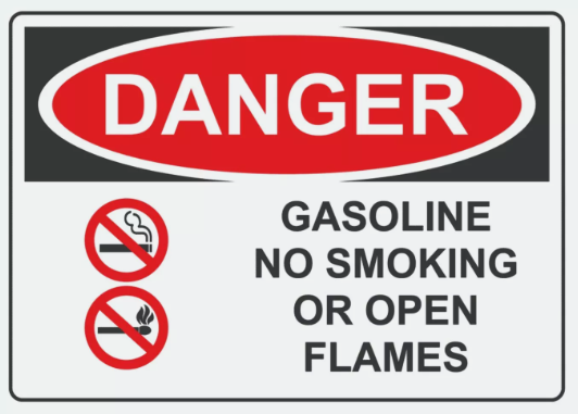 Danger Gasoline No Smoking or Open Flames Sign Decal Sticker