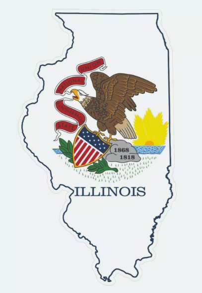 Illinois State Map Outline with Flag Sticker, Decal, Vacation Sticker