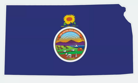 Kansas State Map Outline with Flag Sticker, Decal, Vacation Sticker