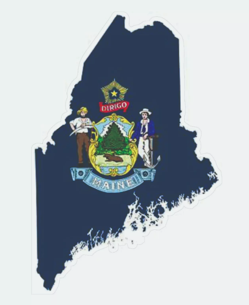 Maine State Map Outline with Flag Sticker, Decal, Vacation Sticker
