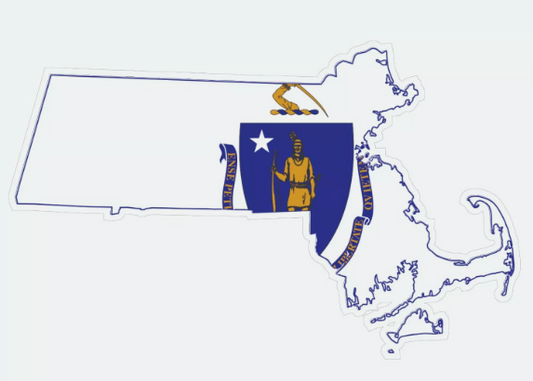 Massachusetts State Map Outline with Flag Sticker, Decal, Vacation Sticker