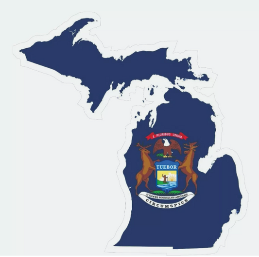 Michigan State Map Outline with Flag Sticker, Decal, Vacation Sticker
