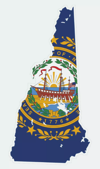 New Hampshire State Map Outline with Flag Sticker, Decal, Vacation Sticker