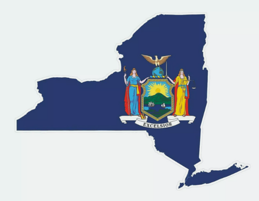 New York State Map Outline with Flag Sticker, Decal, Vacation Sticker