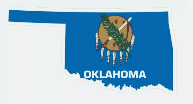 Oklahoma State Map Outline with Flag Sticker, Decal, Vacation Sticker