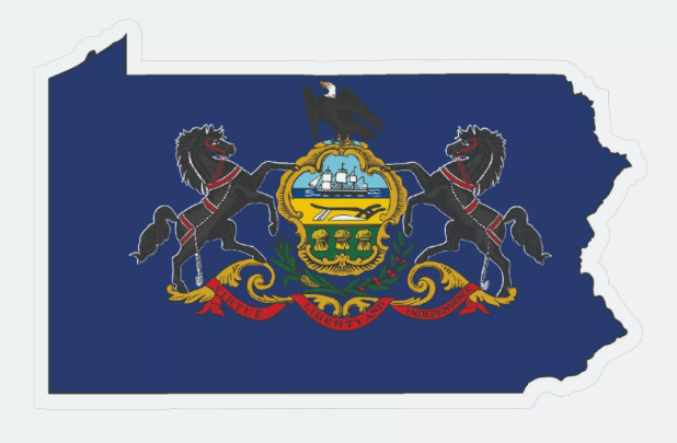 Pennsylvania State Map Outline with Flag Sticker, Decal, Vacation Sticker