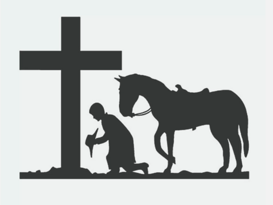 Praying Cowboy with Cross Bumper Sticker - Decal