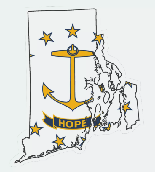 Rhode Island State Map Outline with Flag Sticker, Decal, Vacation Sticker