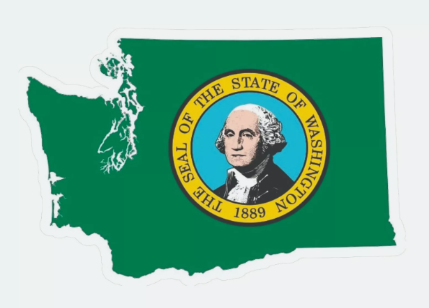 Washington State Map Outline with Flag Sticker, Decal, Vacation Sticker